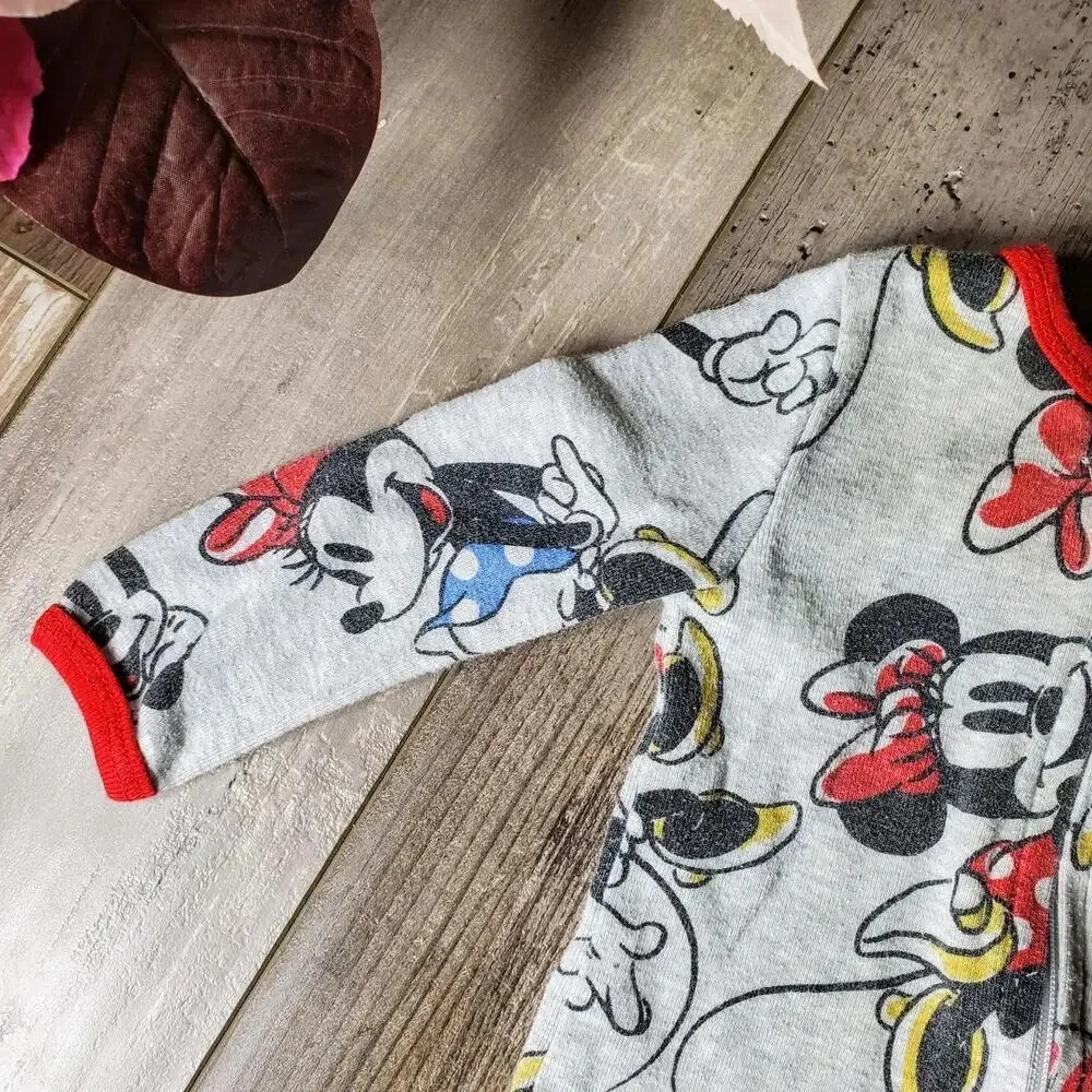 Disney Baby Minnie Mouse Gray Baby Girl Footed Pajamas Size 3-6M